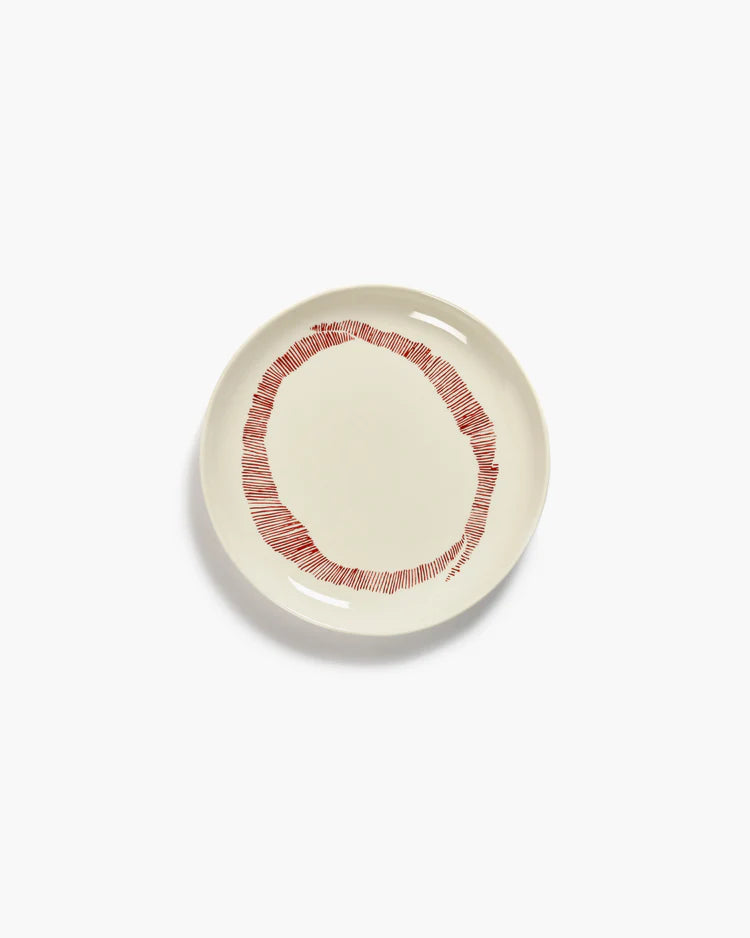 Breakfast plate ⌀ 19cm White Swirl Red Stripes | Ottolenghi