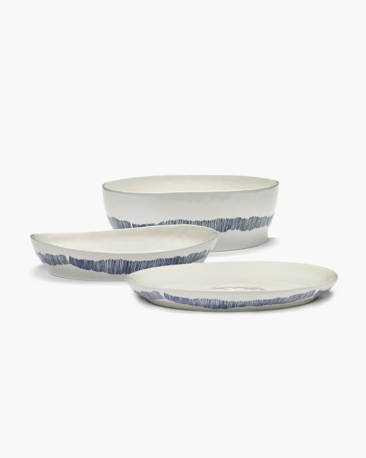 Deep Serving Plate ⌀ 35cm White Blue Stripes | Ottolenghi