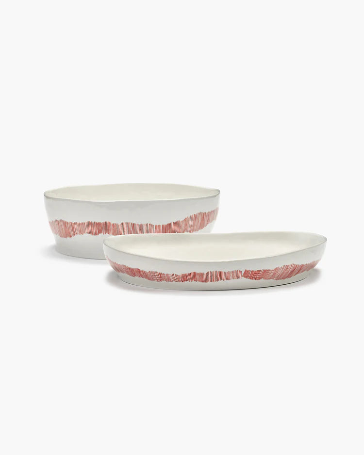 Serving Plate ⌀ 36cm White Red Stripes | Ottolenghi